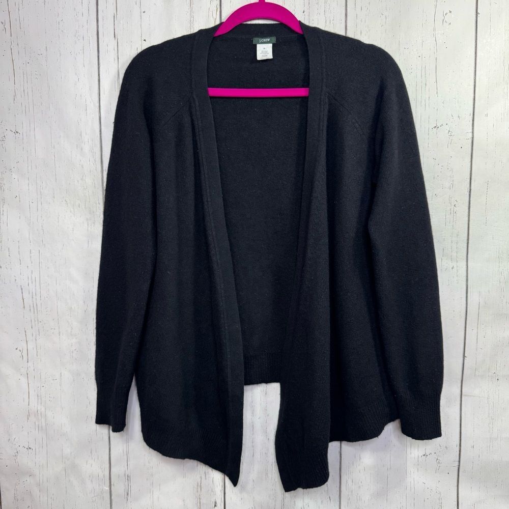 J.Crew Black Open Front Wool Cashmere Blend Cardigan M Minimalist Quiet Luxury